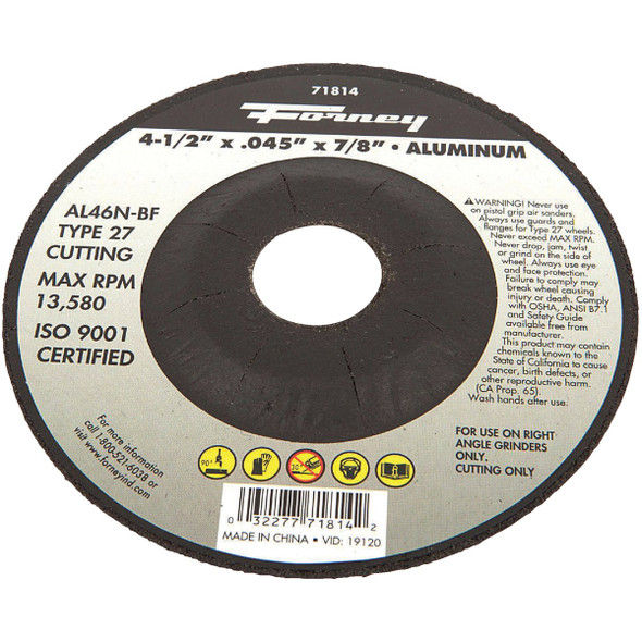 Forney Type 27 4-1/2 In. x 0.045 In. x 7/8 In. Aluminum Cut-Off Wheel 71814