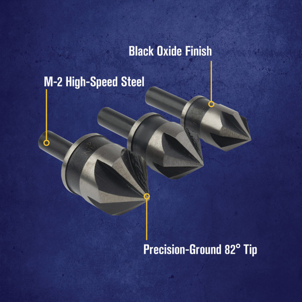 Irwin 3-Piece HSS Black Oxide Metal Countersink Bit Set
