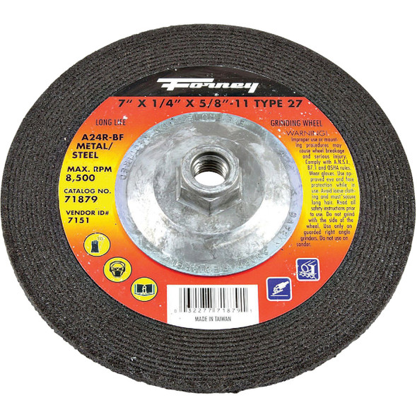 Forney Type 27 7 In. 1/4 In. 5/8 In.-11 Metal/Steel Grinding Cut-Off Wheel 71879