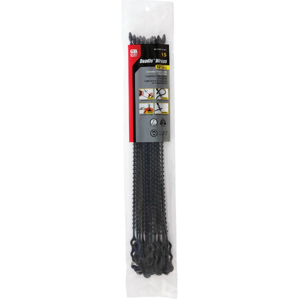 Gardner Bender Beadle Wrap 12 In. x 1/4 In. Black Flexible Plastic Cable Tie (15-Pack) Gardner Bender Beadle Wrap 12 In. x 1/4 In. Black Flexible Plastic Cable Tie (15-Pack)