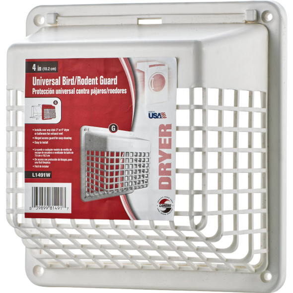 Lambro 4 In. White Plastic Universal Hinged Vent Guard 1491WG