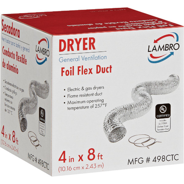 Lambro 4 In. x 8 Ft. Clothes Dryer Transition Foil Flex Duct Kit 498CTC 260539