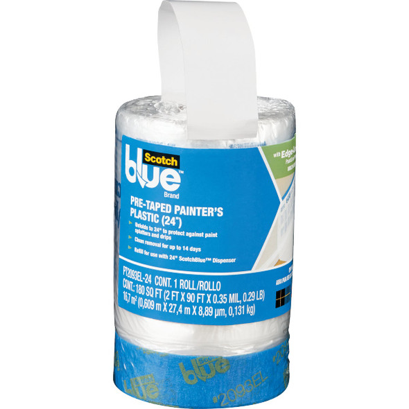 ScotchBlue Pre-Taped Painter's Plastic, 24 In. x 30 Yd., 1 Roll PT2093EL-24