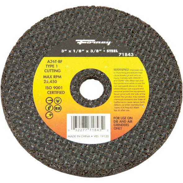 Forney Type 1 3 In. x 1/8 In. x 3/8 In. Steel Cut-Off Wheel 71843