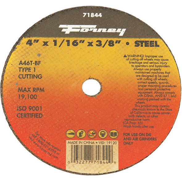 Forney Type 1 4 In. x 1/16 In. x 3/8 In. Steel Cut-Off Wheel 71844