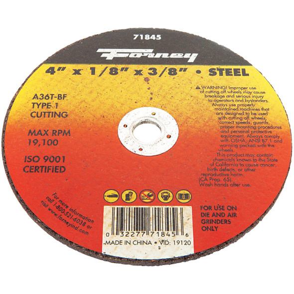 Forney Type 1 4 In. x 1/8 In. x 3/8 In. Steel Cut-Off Wheel 71845