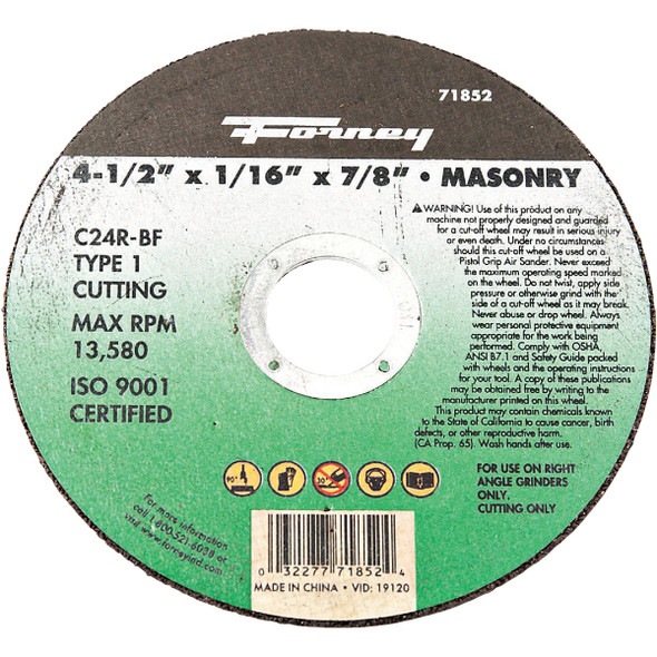 Forney Type 1 4-1/2 In. x 1/16 In. x 7/8 In. Masonry Cut-Off Wheel 71852