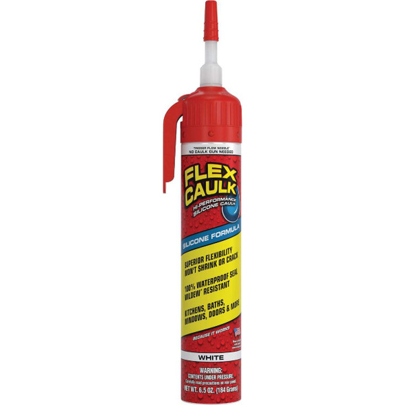 Flex Caulk 6.5 Oz. White Silicone Caulk Cartridge With Adjustable Nozzle
