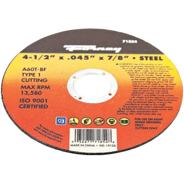 Forney Type 1 4-1/2 In. x 0.045 In. x 7/8 In. Steel Cut-Off Wheel 71854