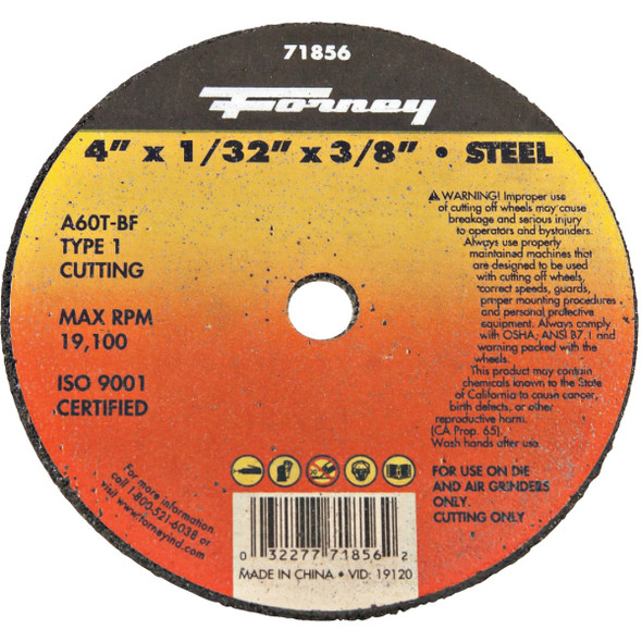 Forney Type 1 4 In. x 1/32 In. x 3/8 In. SteelCut-Off Wheel 71856