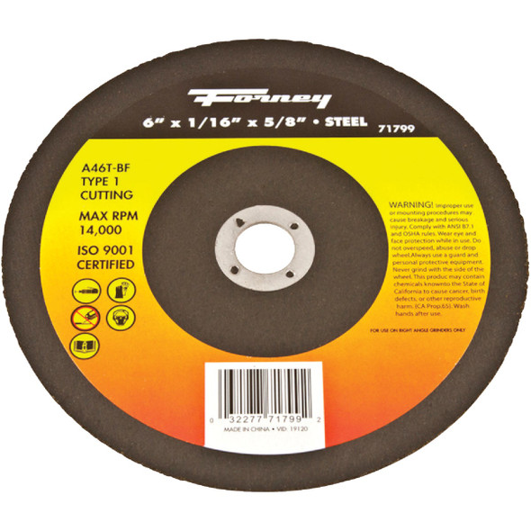 Forney Type 1 6 In. x 1/16 In. x 5/8 In. Steel Cut-Off Wheel 71799
