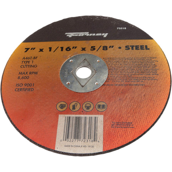 Forney Type 1 7 In. x 1/16 In. x 5/8 In. Steel Cut-Off Wheel 72318