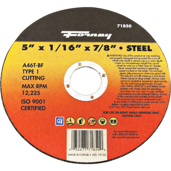 Forney Type 1 5 In. x 1/16 In. x 7/8 In. Steel Cut-Off Wheel 71850