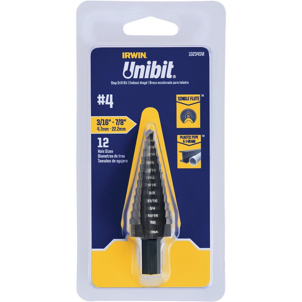 Irwin Unibit 3-16 In. - 7-8 In. #4 Step Drill Bit, 12 Steps 10234 368288