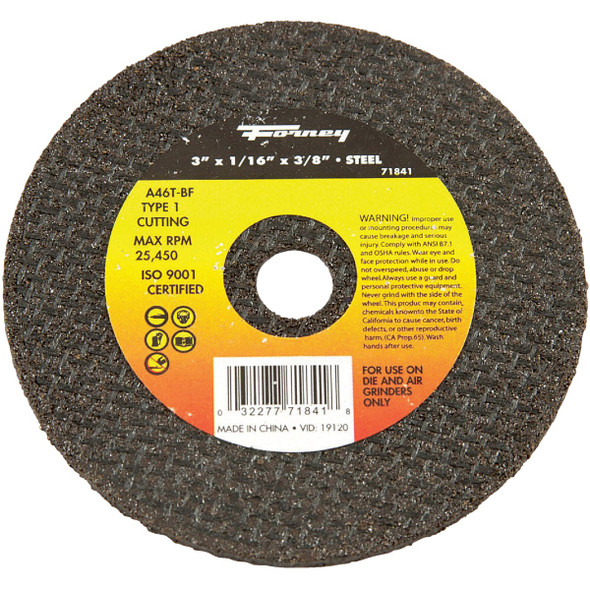 Forney Type 1 3 In. x 1/16 In. x 3/8 In. Steel Cut-Off Wheel 71841