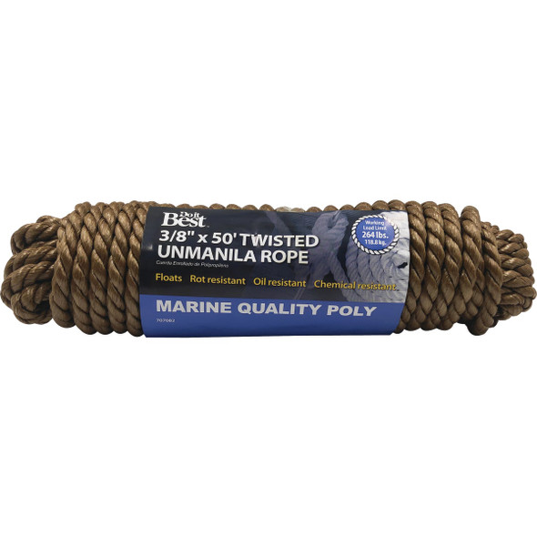 Do it Best 3/8 In. x 50 Ft. Natural Twisted Unmanila Polypropylene Packaged Rope Do it Best 3/8 In. x 50 Ft. Natural Twisted Unmanila Polypropylene Packaged Rope