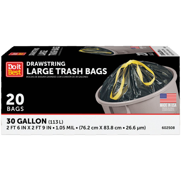Do it Best 30 Gal. Large Black Trash Bag (20-Count) 602508
