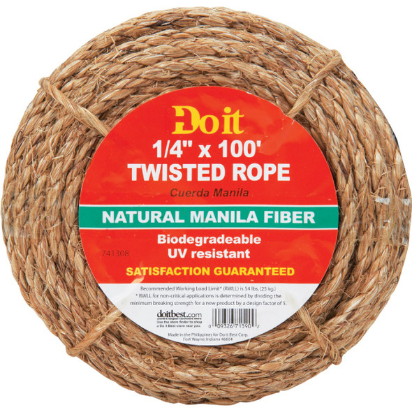 Do it Best 1/4 In. x 100 Ft. Natural Twisted Manila Fiber Packaged Rope 19141III
