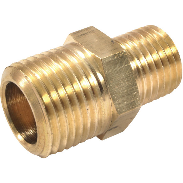 Forney 3/8 In. MPNT x 1/4 In. MNPT Brass Reducer Adapter 75533 Forney 3/8 In. MPNT x 1/4 In. MNPT Brass Reducer Adapter 75533