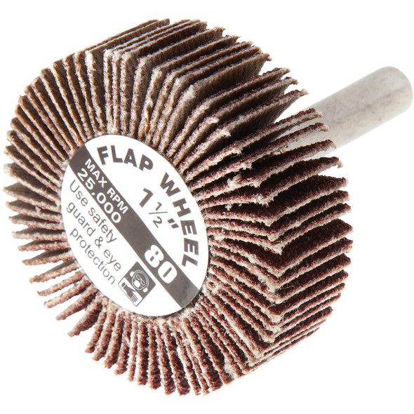 Forney 1-1/2 In. x 1/4 In. 80 Grit Shank Mounted Flap Sanding Wheel 60188