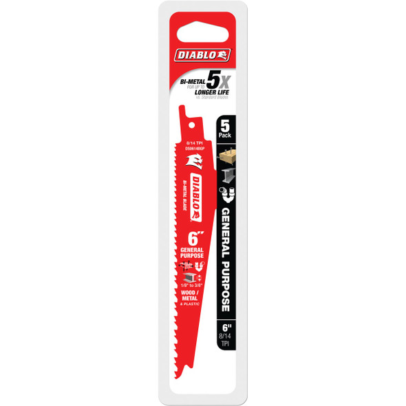 Diablo Demo Demon 6 In. 8-14 TPI Bi-Metal Reciprocating Saw Blade (5-Pack) DS0614BGP5 300979