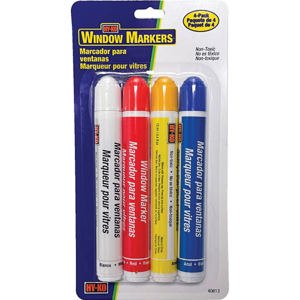 Hy-Ko Red/Blue/White/Yellow Window Marker (4-Pack) 40613