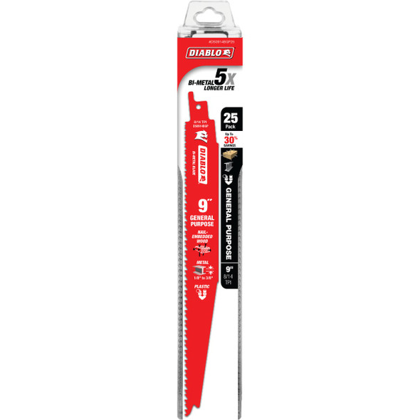 Diablo Demo Demon 9 In. 8-14 TPI Bi-Metal Reciprocating Saw Blade (25-Pack) DS0914BGP25 301633