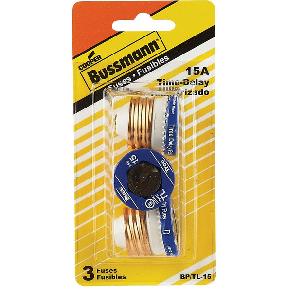 Bussmann 15A BP-TL Time-Delay Plug Fuse (3-Pack) BP-TL-15 519235