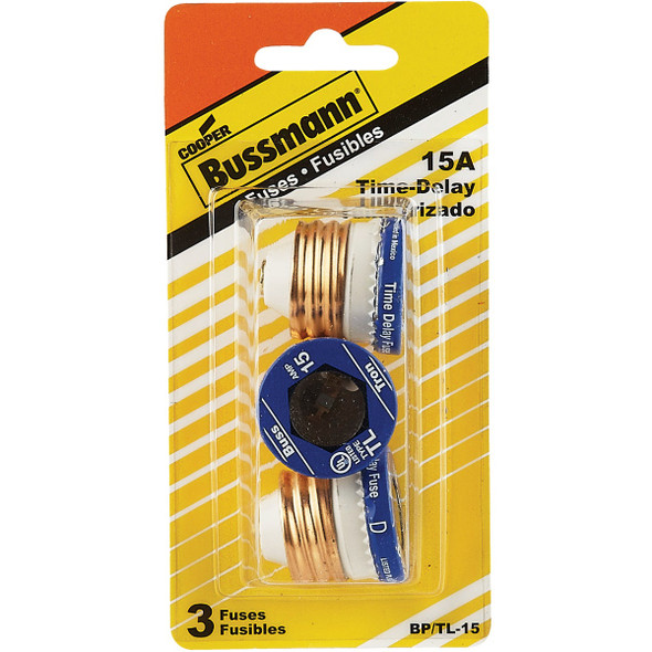 Bussmann 15A BP-TL Time-Delay Plug Fuse (3-Pack) BP-TL-15 519235