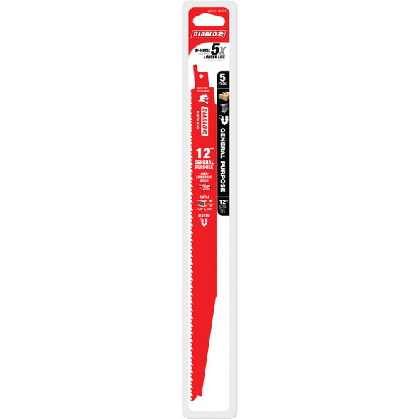 Diablo Demo Demon 12 In. 8/14 TPI Bi-Metal General Purpose Reciprocating Saw Blade (5-Pack)