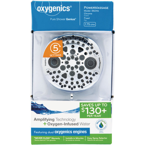 Oxygenics PowerMassage 5-Spray 1.75 GPM Fixed Shower Head, Chrome 88246 401100