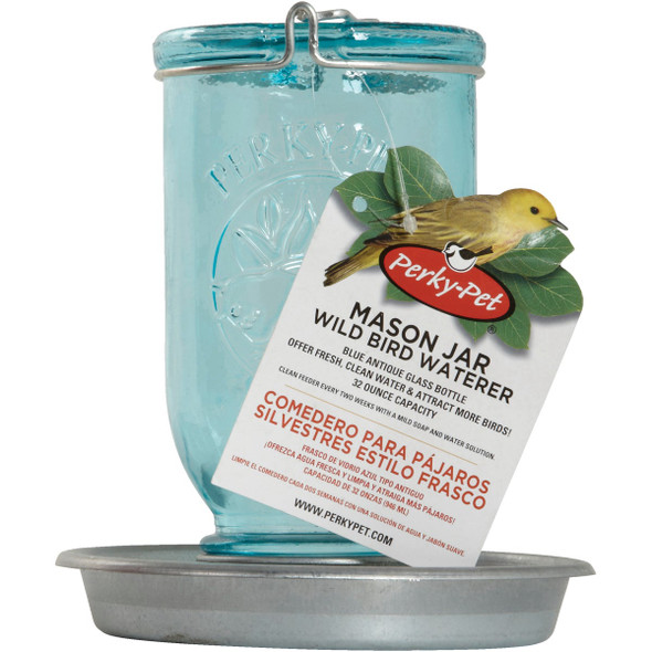 Perky-Pet 32 Oz. Blue Mason Jar Bird Waterer 783 Pack of 2 701389