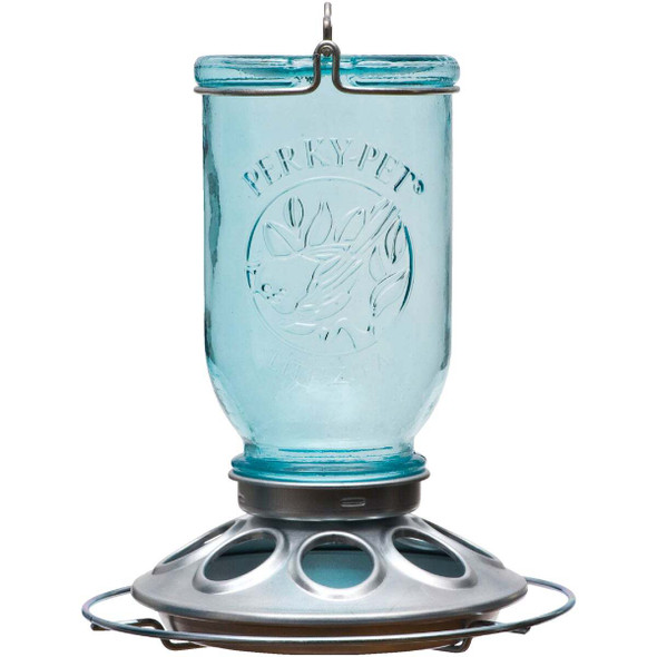 Perky-Pet Blue Glass Mason Jar 1 Lb. Capacity Bird Feeder 784 Pack of 2