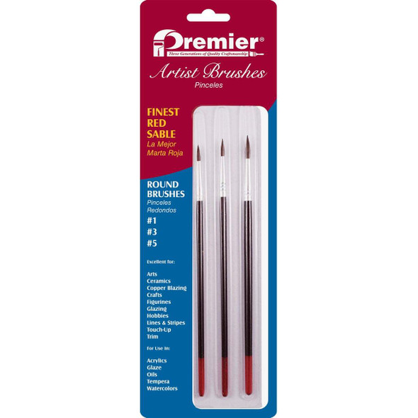 Premier Assorted Red Sable Round Artist Brushes (3-Pieces) AR10103