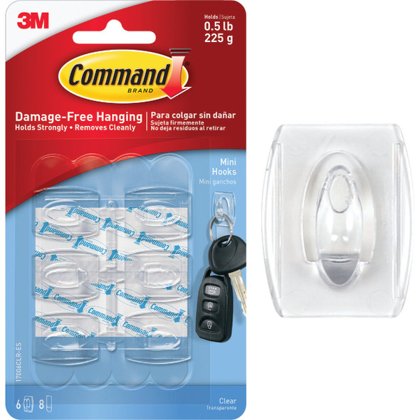 Command Clear Mini Hooks, 6 Hooks, 8 Strips 17006CLR-ES-6PK