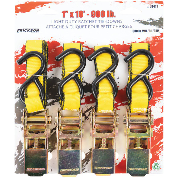 Erickson 1 In. x 10 Ft. 300 Lb. Light Duty Ratchet Strap (4-Pack) 01411 570048