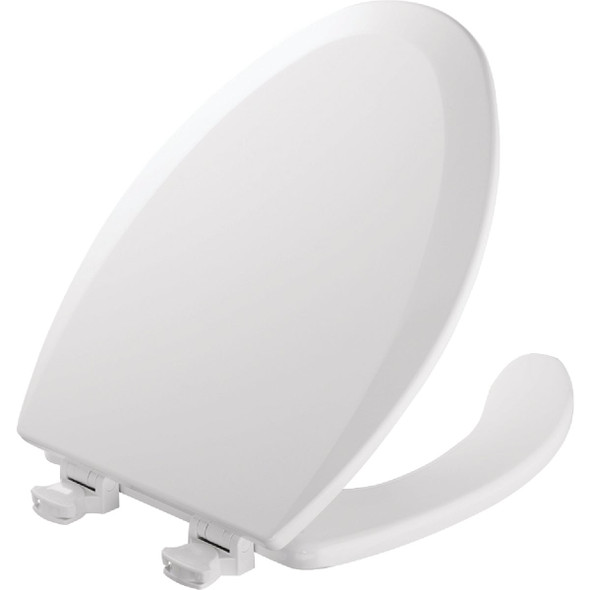 Bemis Mayfair Commercial Elongated Open Front White Toilet Seat with Cover
