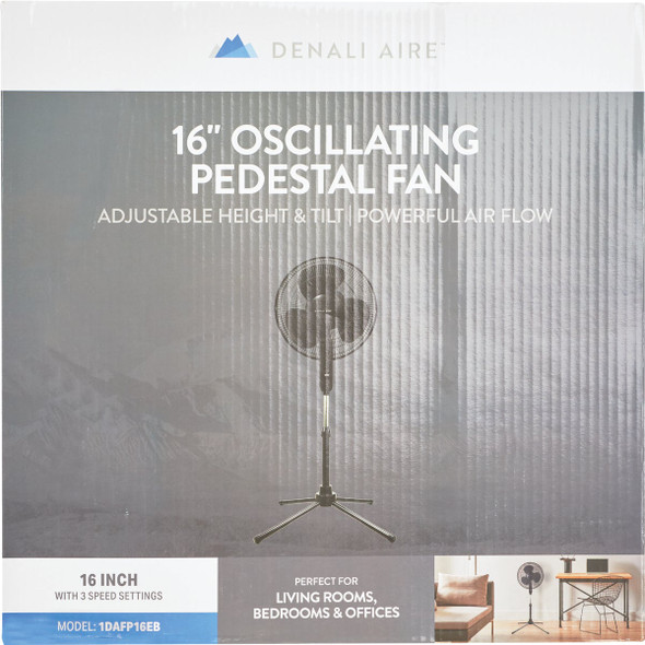 Denali Aire 16 In. 3-Speed Black Oscillating Pedestal Fan Denali Aire 16 In. 3-Speed Black Oscillating Pedestal Fan