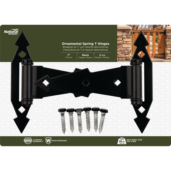National Hardware 7 In. Black Ornamental Spring Tee Hinge (2-Pack) N165-472 223252
