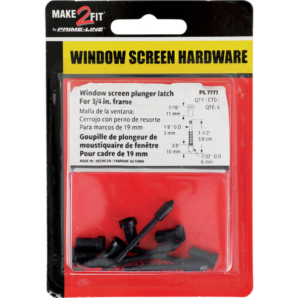 Prime-Line Black Nylon Window Screen Repair Plunger Latch (6-Pack)