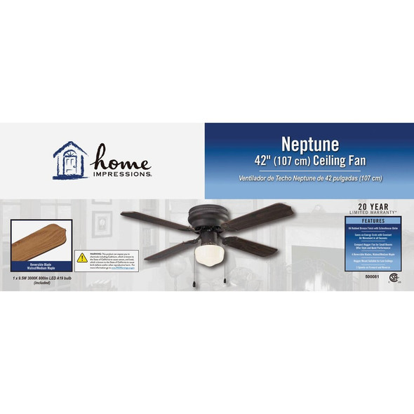 Home Impressions Neptune 42 In. Oil Rubbed Bronze Ceiling Fan with Light Kit CF42NEP4ORB-L 500081