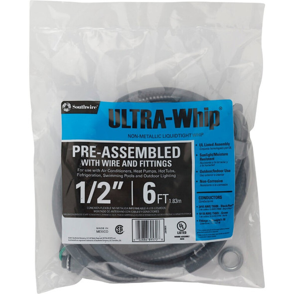 Southwire 6 Ft. x 1-2 In. Flexible Non-Metallic Pre-Wired Whip 55189407 531405