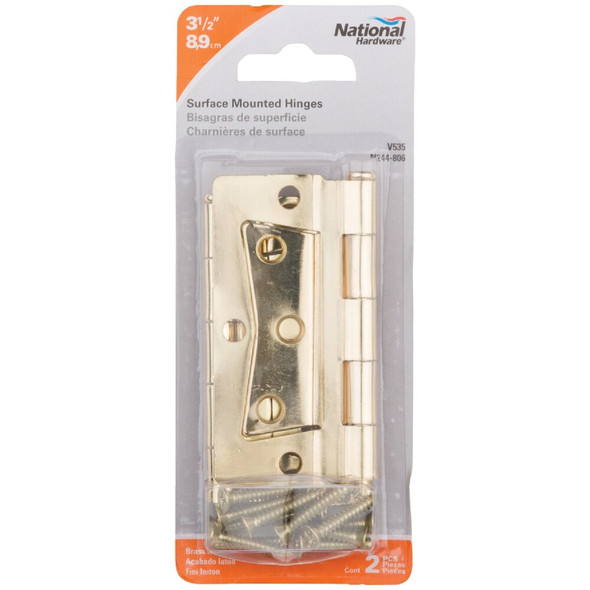 National Hardware 3-1-2 In. Brass Surface-Mounted Door Hinge (2-Count) N244-806 256870