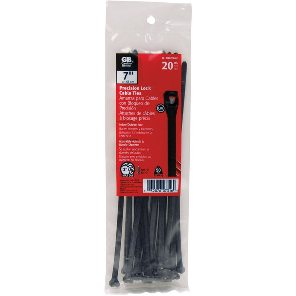 Gardner Bender Precision Lock 7 In. Black Nylon Metal Pawl Cable Tie (20-Pack) 46-308UVBMP 520797