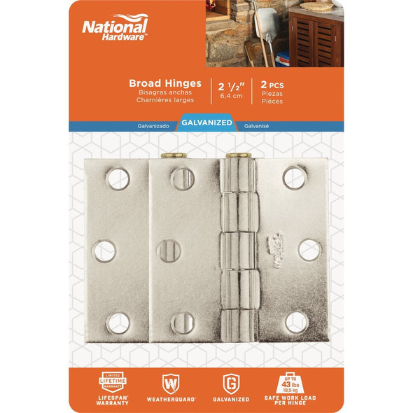 National Hardware 2-1-2 In. Galvanized Removable Pin Broad Hinge N208-827 232019