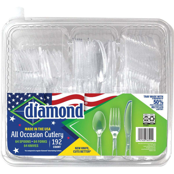 Diamond FS-LW Clear Plastic Cutlery Set (192 Piece Tray) 4142636509