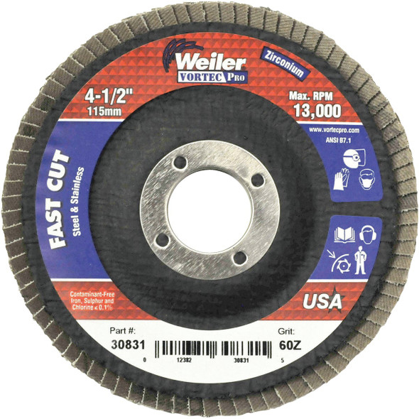 Weiler Vortec 4-1/2 In. x 7/8 In. 60-Grit Type 29 Angle Grinder Flap Disc 30831 Weiler Vortec 4-1/2 In. x 7/8 In. 60-Grit Type 29 Angle Grinder Flap Disc 30831