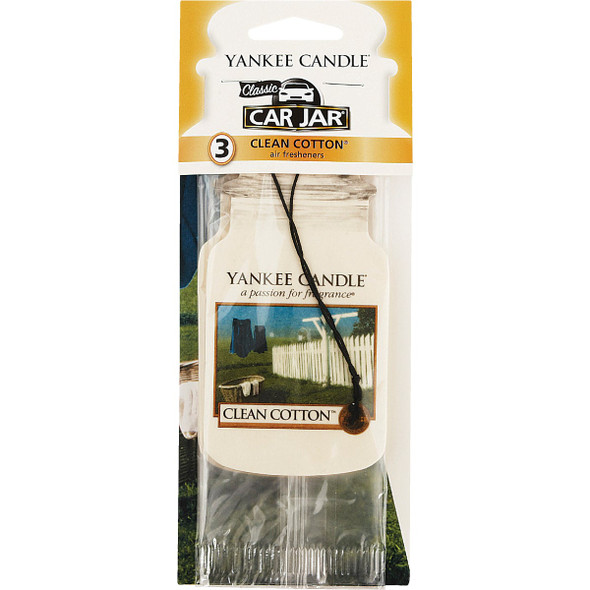 Yankee Candle Car Jar Classic Car Air Freshener, Clean Cotton (3-Pack) 1114305