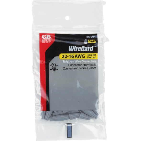 Gardner Bender WingGard Miniature Gray 22 AWG to 16 AWG Wire Connector (25-Pack) 25-001 554650