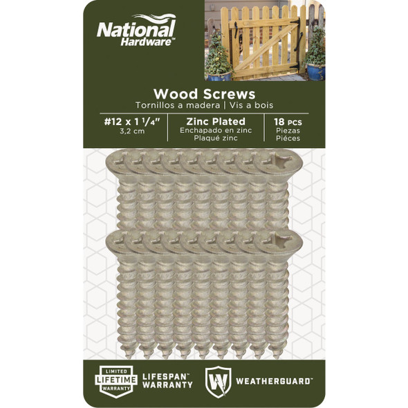 National Hardware #12 x 1-1/4 In. Phillips Flat Head Zinc Wood Screw (18 Ct.) National Hardware #12 x 1-1/4 In. Phillips Flat Head Zinc Wood Screw (18 Ct.)